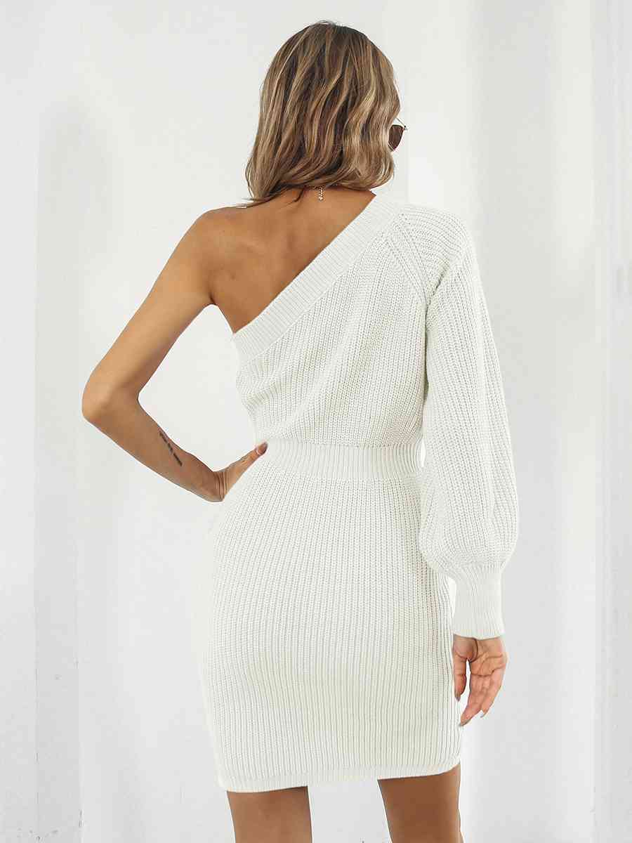 One-Shoulder Mini Sweater Dress Dresses