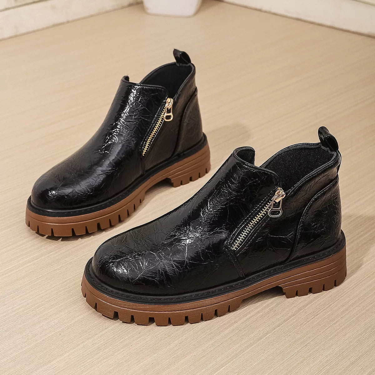 Round Toe Block Heels Boots 