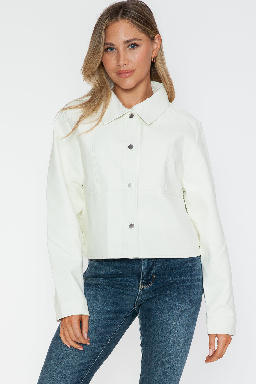 Snobbish Snap Down Long Sleeve PU Leather Jacket 