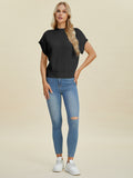 Double Take Full Size Mock Neck Short Sleeve Sweater 