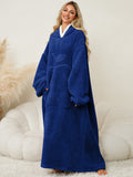 Pocketed Contrast Long Sleeve Hooded Lounge Dress 