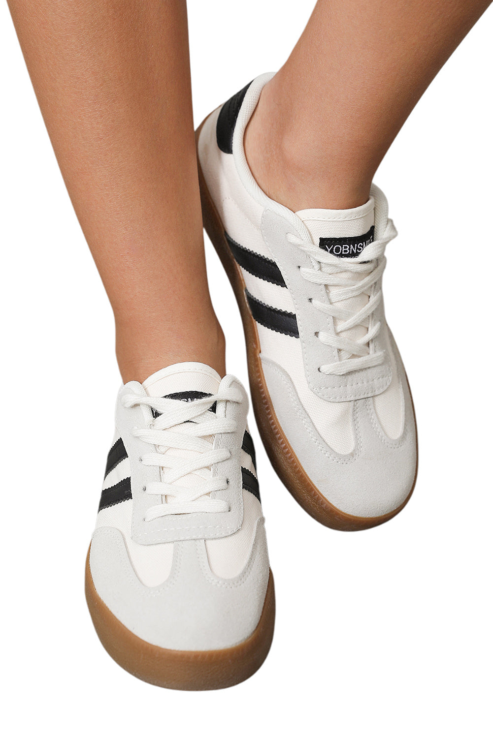 White Striped Lace-up Flat Sneakers Shoes & Bags/Women's Shoes