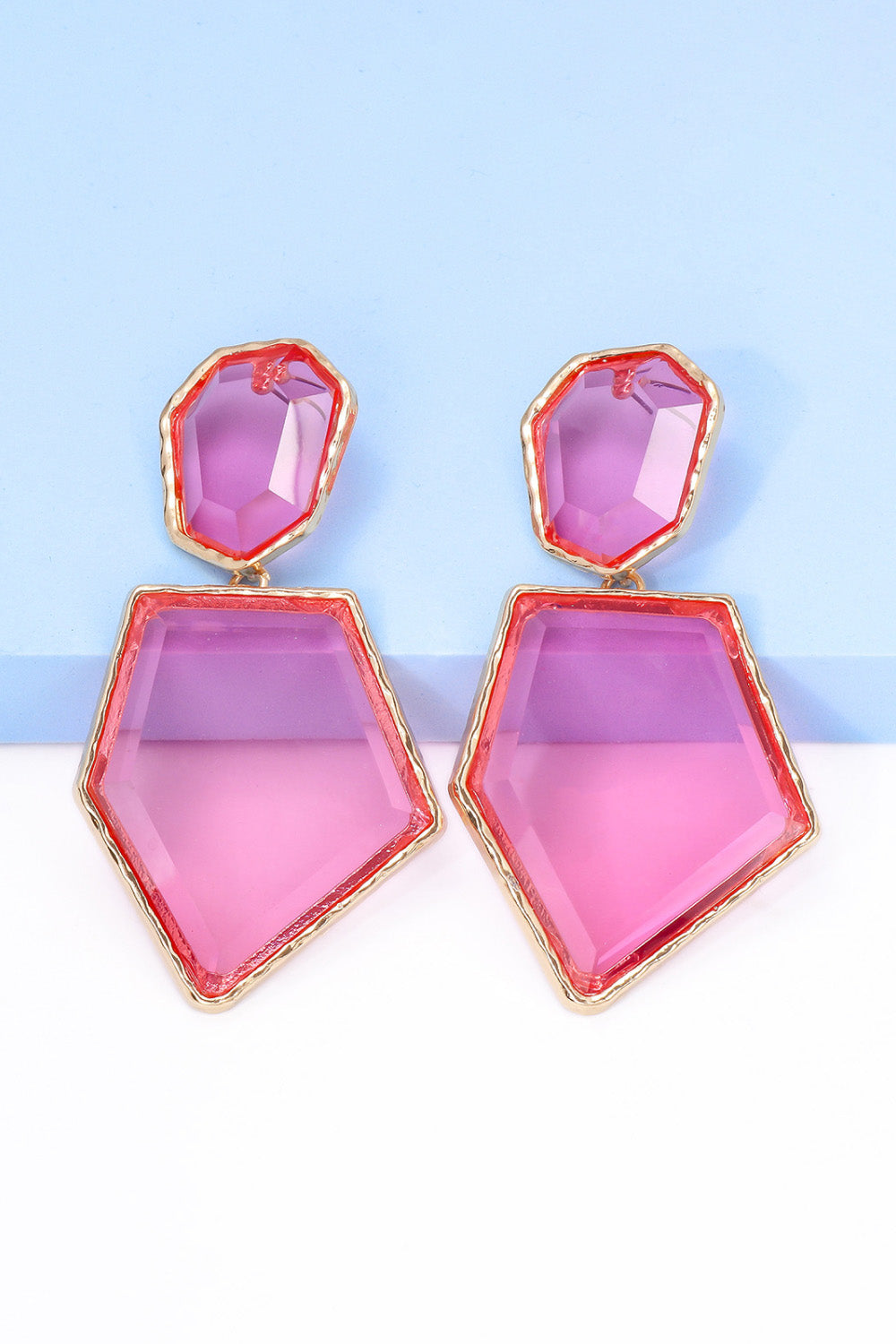 Geometrical Shape Zinc Alloy Frame Resin Dangle Earrings 