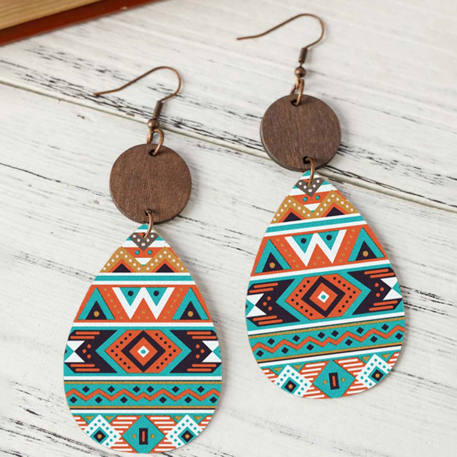 Geometric Wooden Teardrop Earrings 