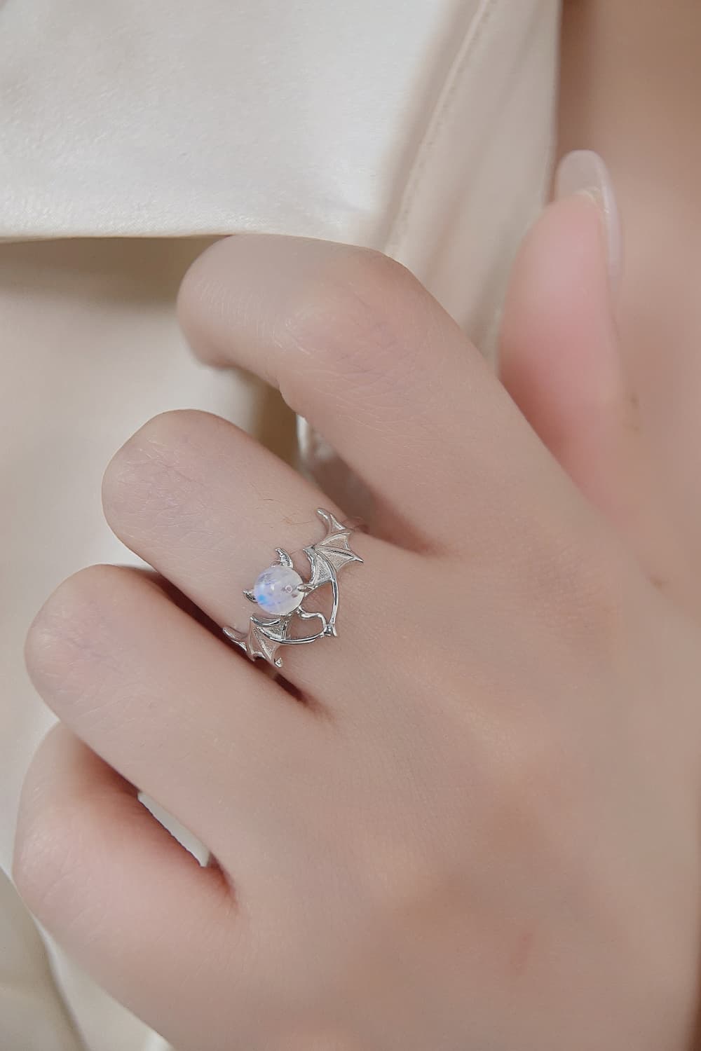Moonstone Bat 925 Sterling Silver Ring 
