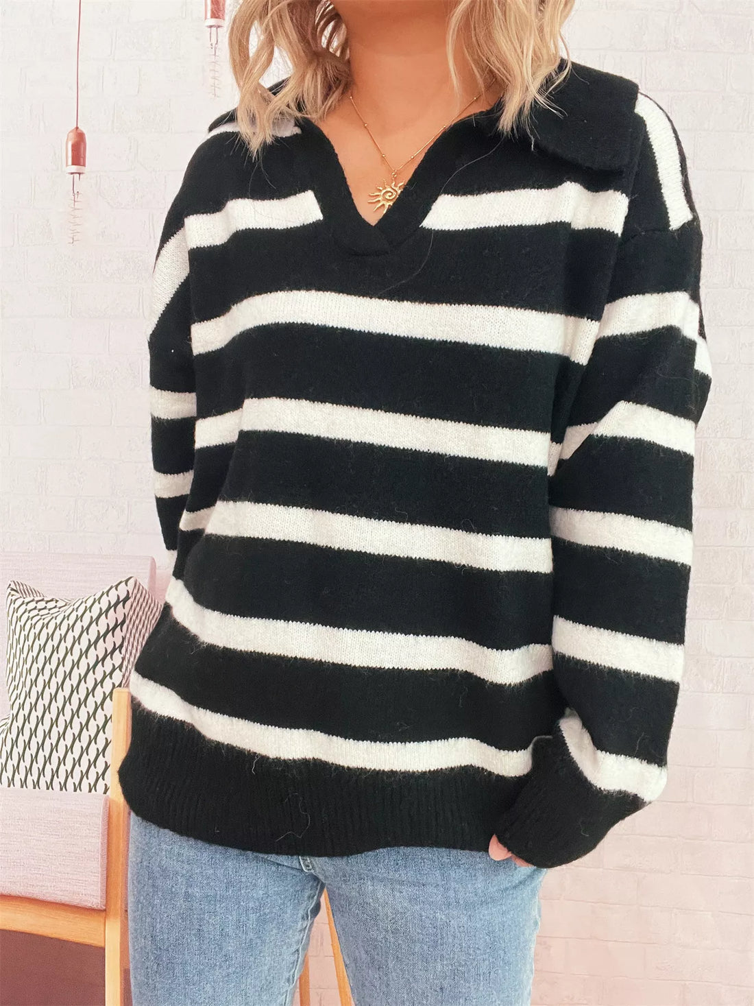 Striped Dropped Shoulder Sweater 