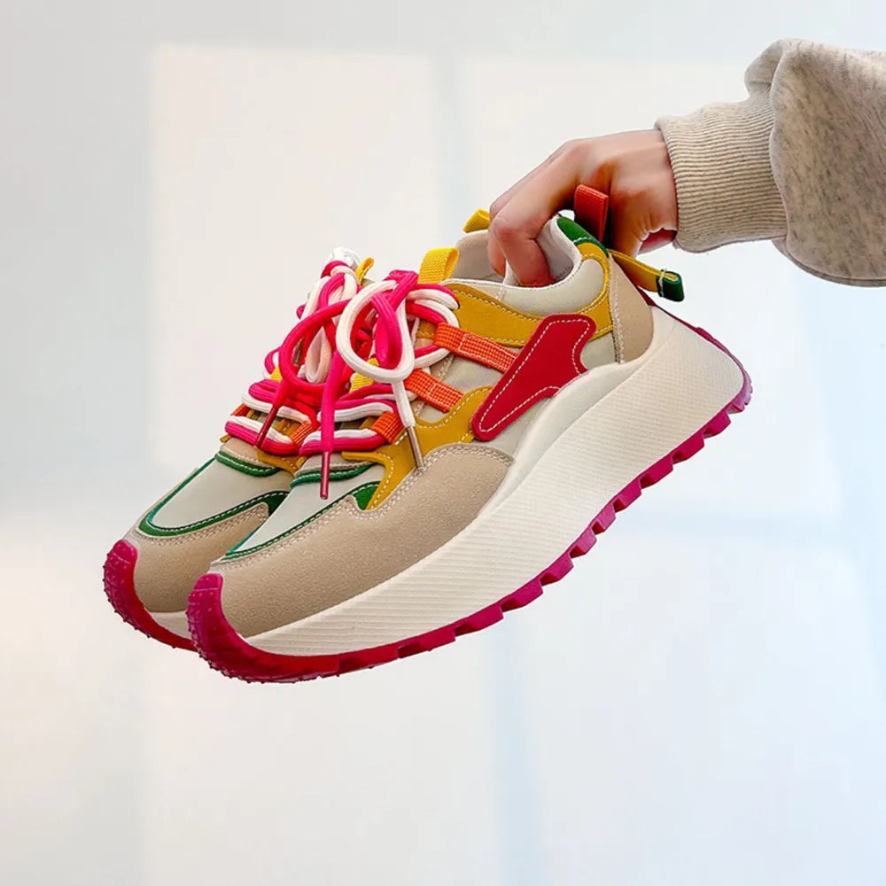 Lace Up Contrast Round Toe Platform Sneakers 