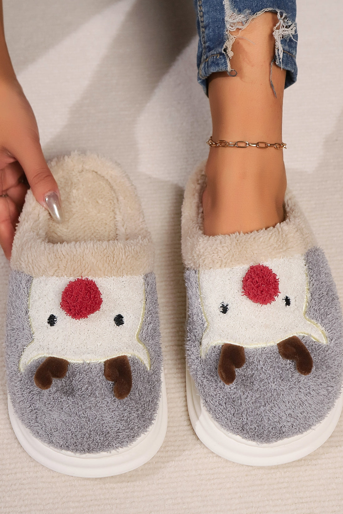 Elk Furry PVC Flat Slippers 