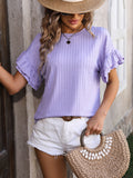 Mandy Ruffled Round Neck Short Sleeve Blouse 