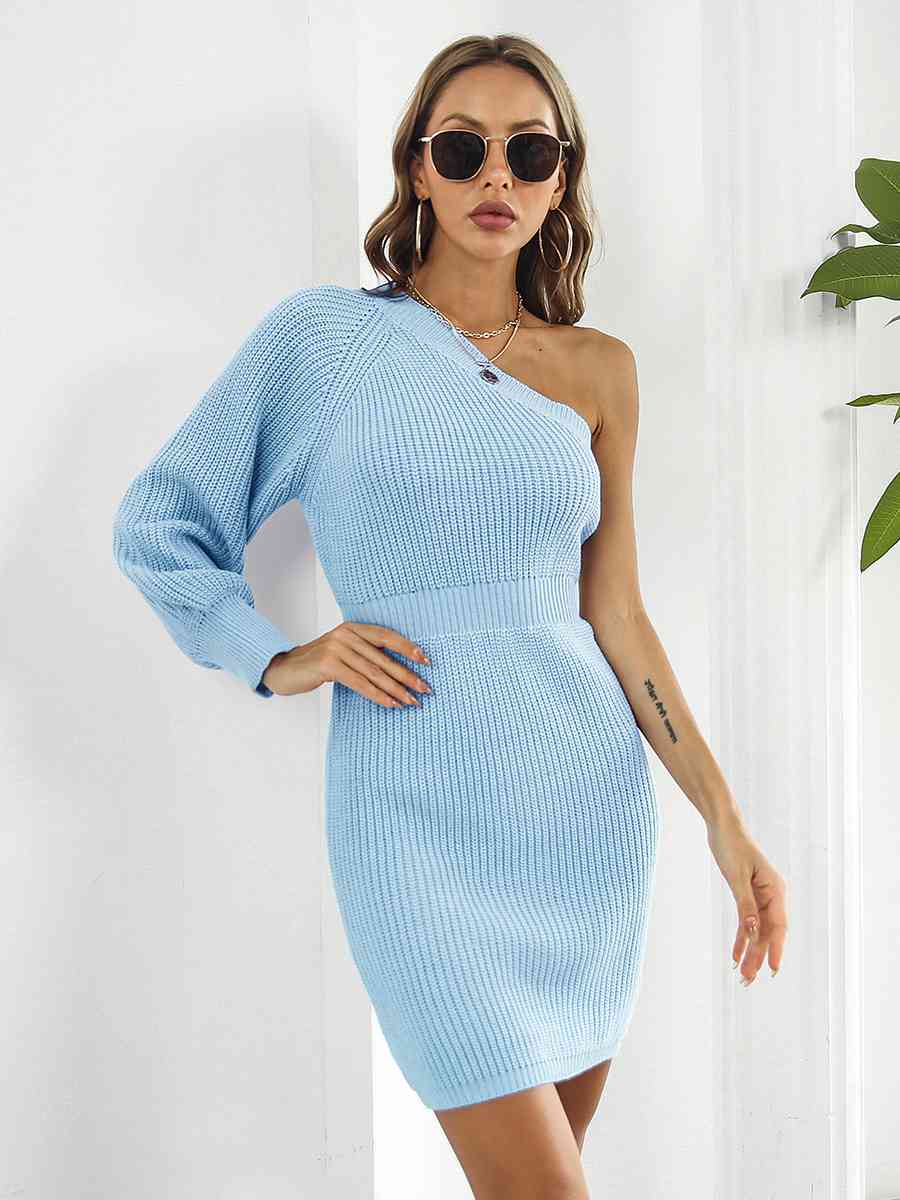 One-Shoulder Mini Sweater Dress Dresses