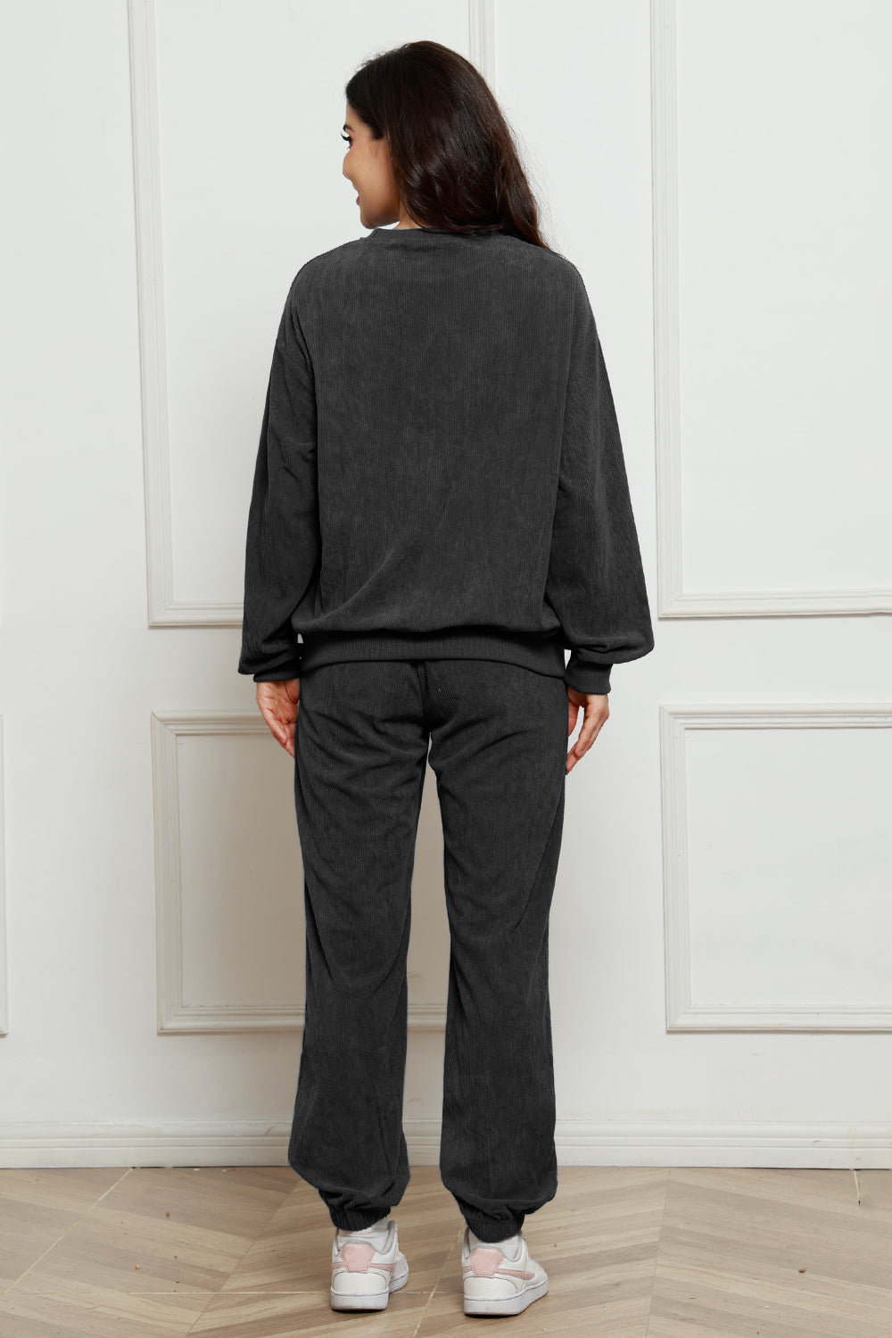 Corduroy Round Neck Sweatshirt and Sweatpants Set 