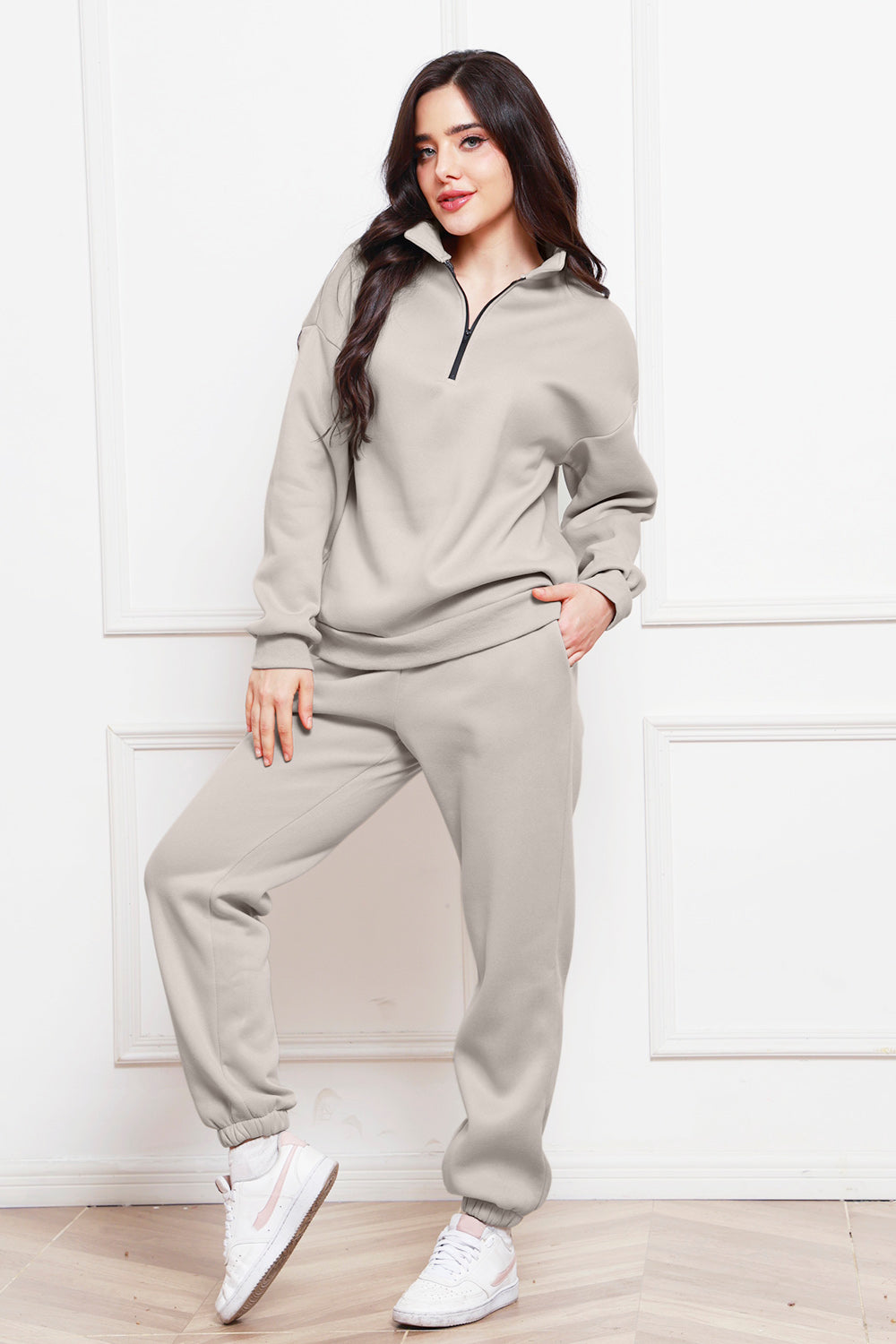 Half Zip Long Sleeve Sweatshirt and Pants Set 