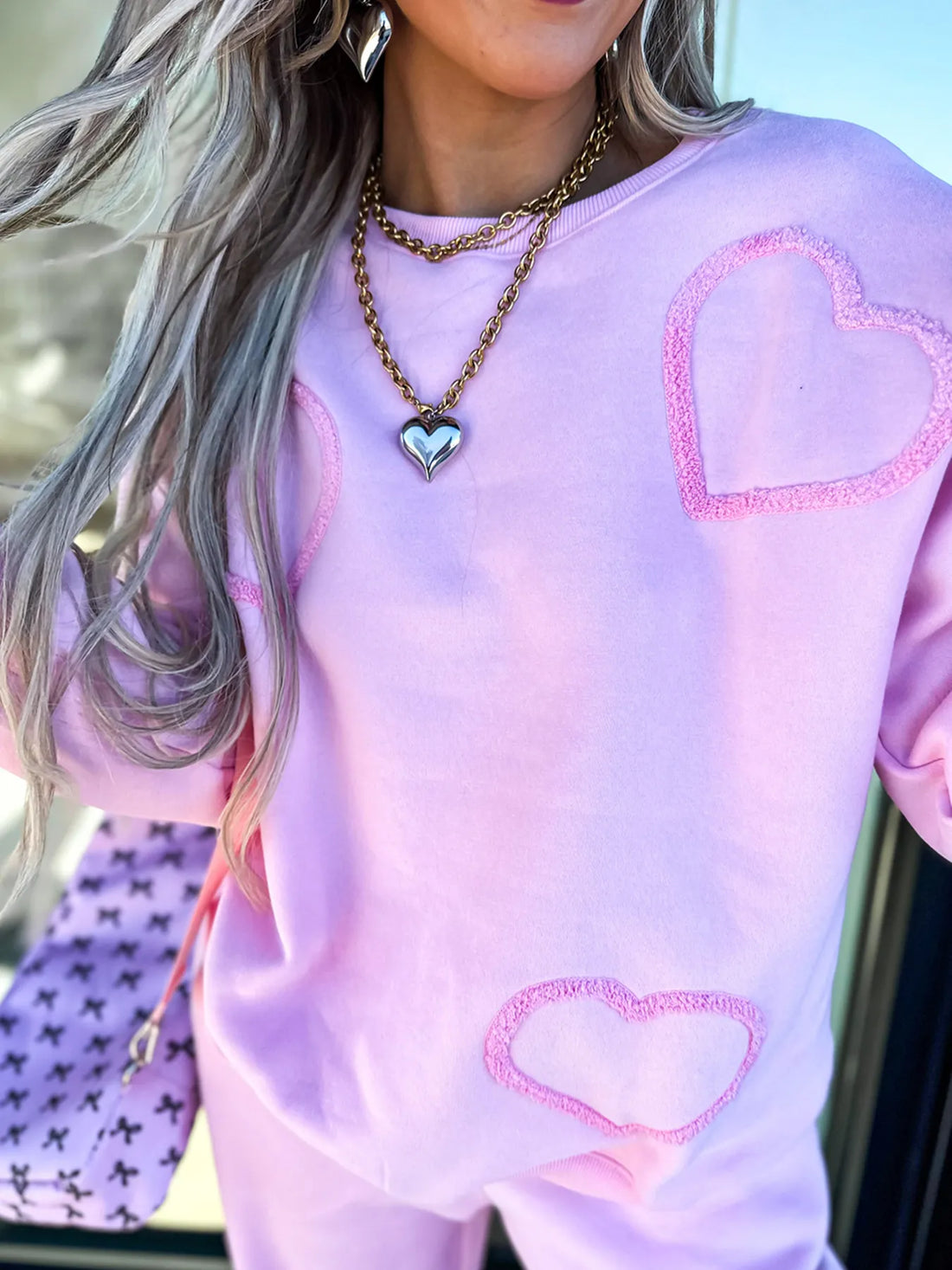 Round Neck Heart Top and Pants Set Two Piece Dresses