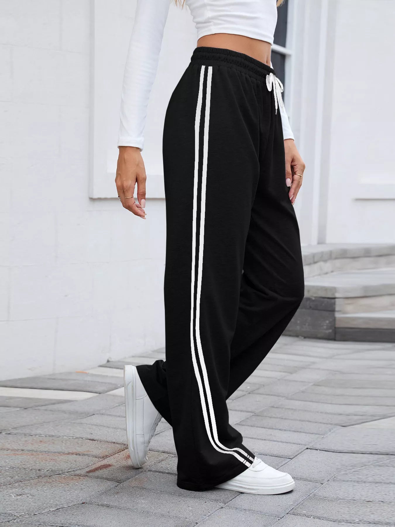 Side Striped Wide Leg Pants 