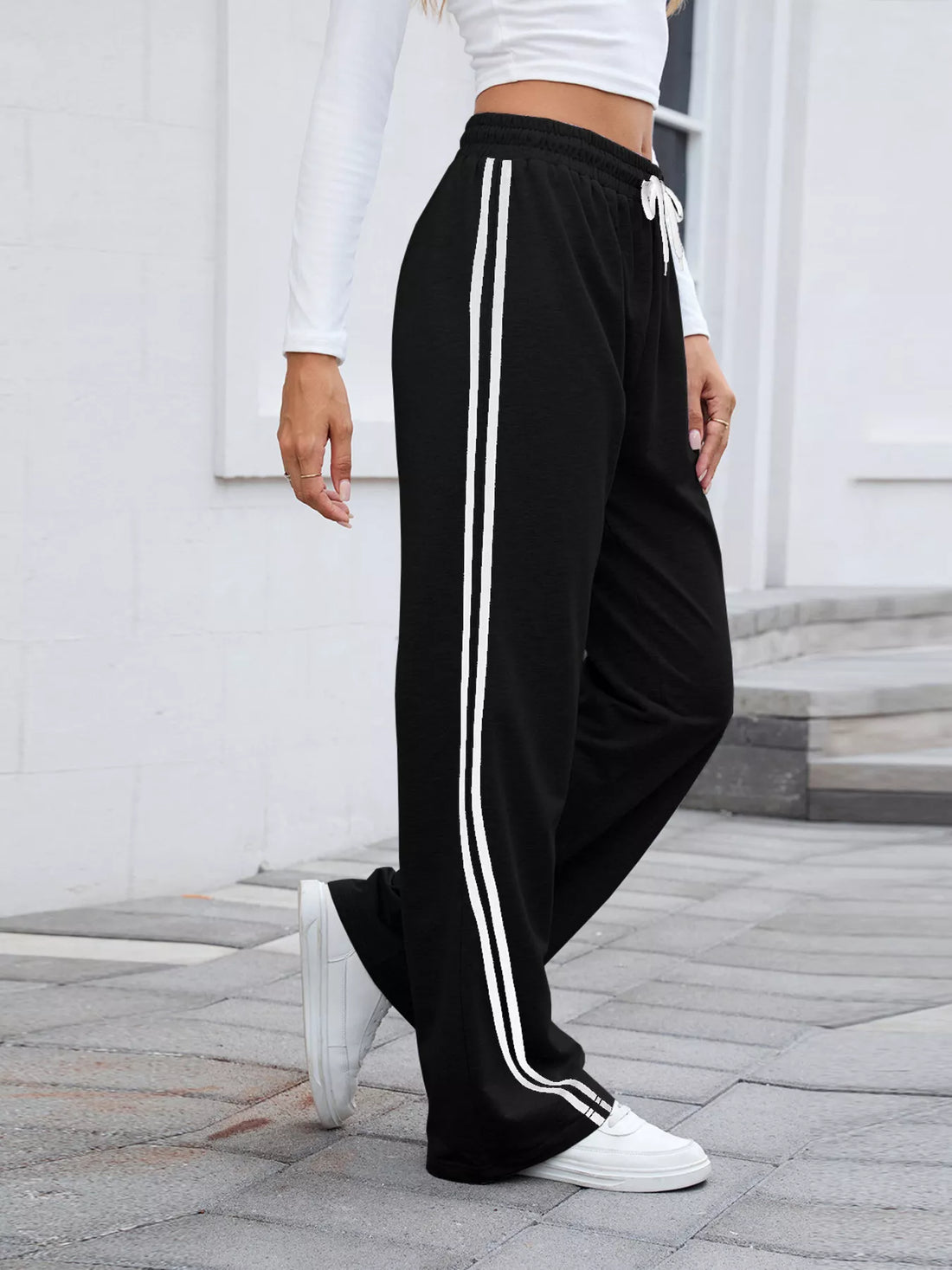 Side Striped Wide Leg Pants 