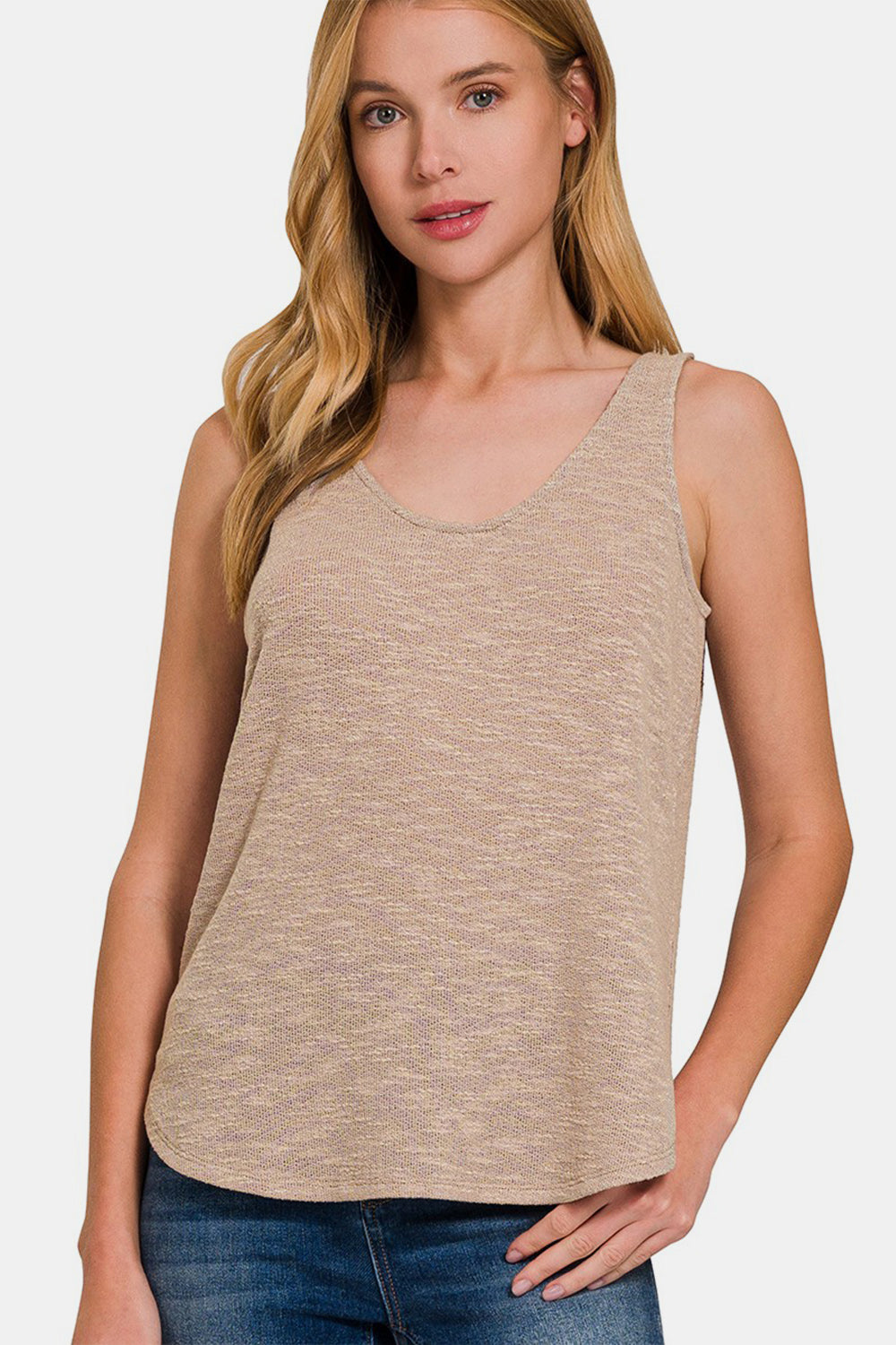 Zenana Curved Hem Round Neck Tank 