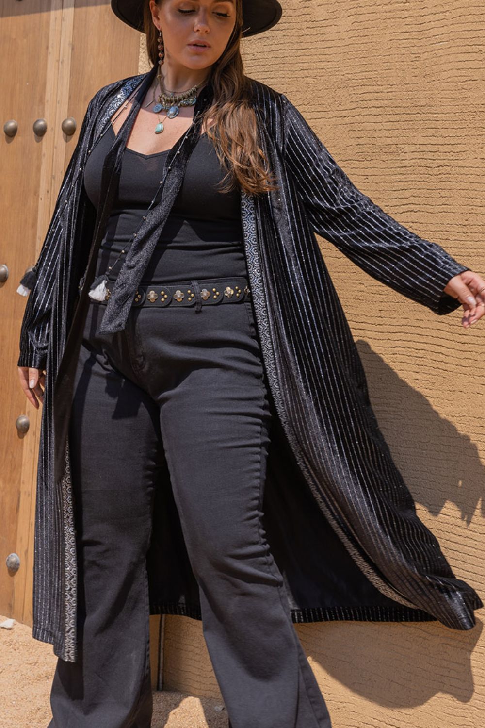 Plus Size Striped Long Sleeve Cardigan 