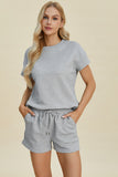 Double Take Full Size Texture Short Sleeve Top and Shorts Set 