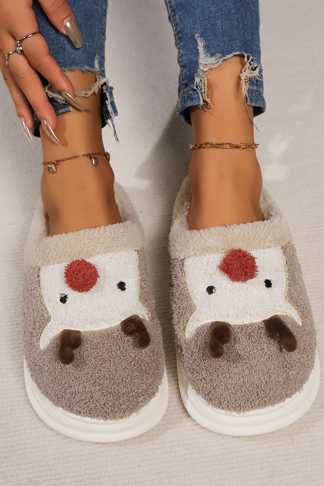 Elk Furry PVC Flat Slippers 