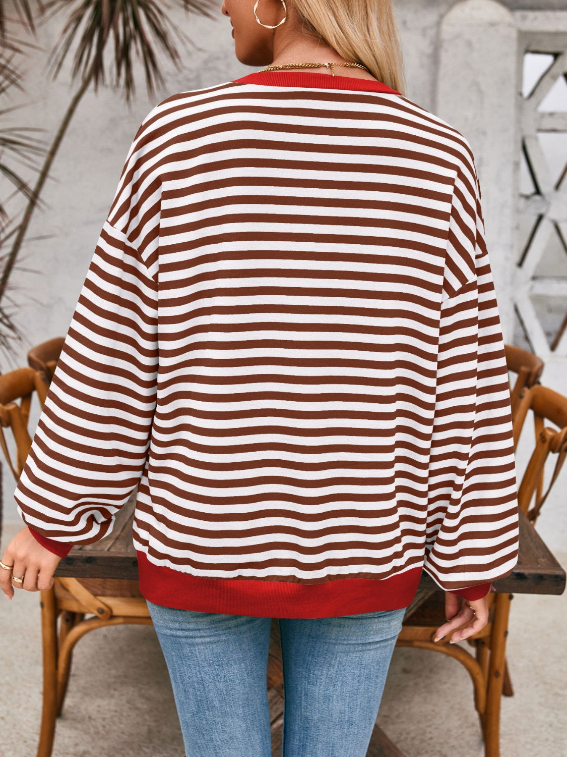 Lovelet Contrast Striped Long Sleeve Sweatshirt 