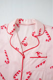 Candy Cane Collared Neck Long Sleeve Top and Shorts Lounge Set Lingerie & Nightwear