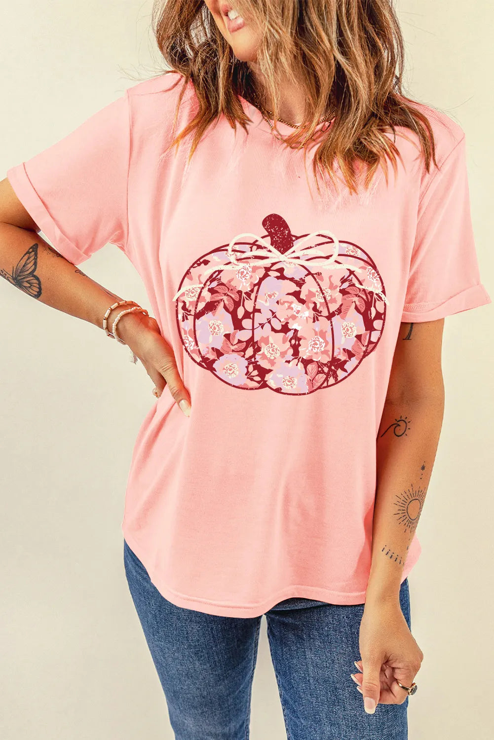 Pumpkin Graphic Round Neck Long Sleeve T-Shirt 