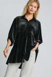 Umgee Full Size Polka Dot Button Up Half Sleeve Shirt 