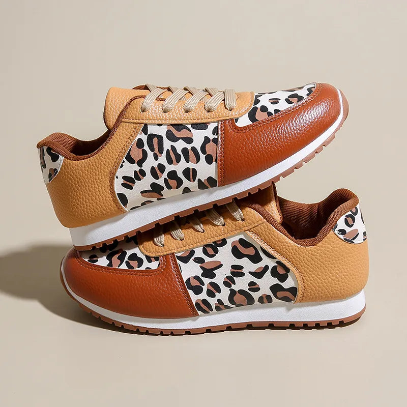 Leopard Round Toe Lace Up Sneakers 