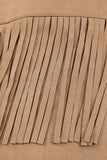 Plus Size Fringe Trim Snap Down Long Sleeve Shacket 