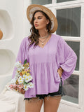 Plus Size Swiss Dot Tie Neck Long Sleeve Blouse 