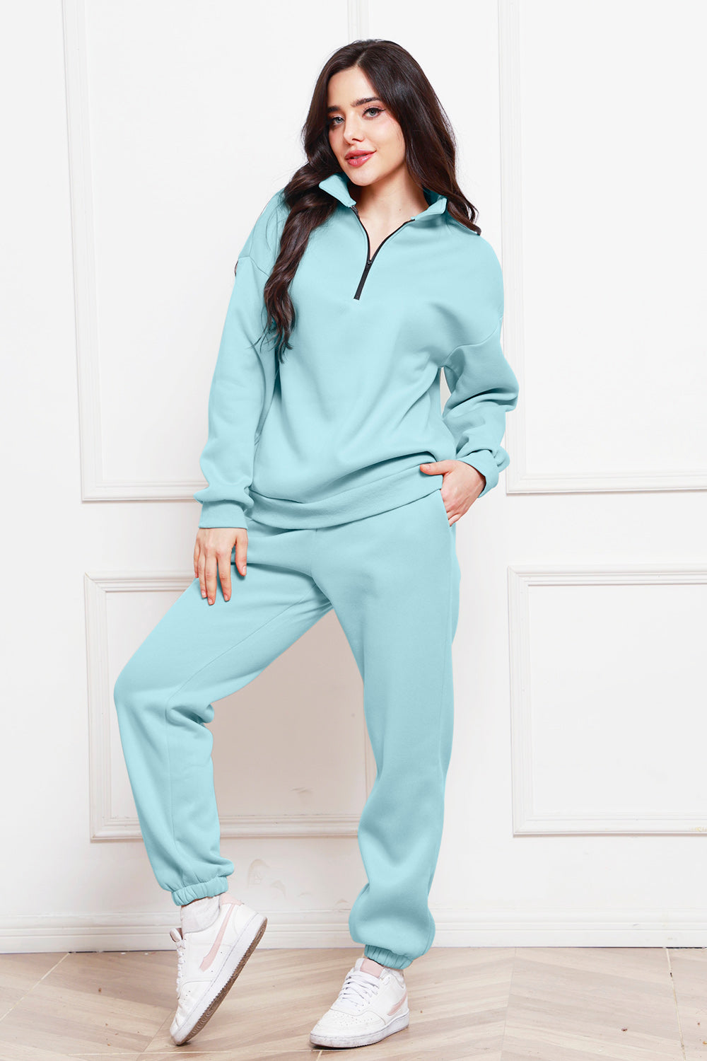 Half Zip Long Sleeve Sweatshirt and Pants Set 