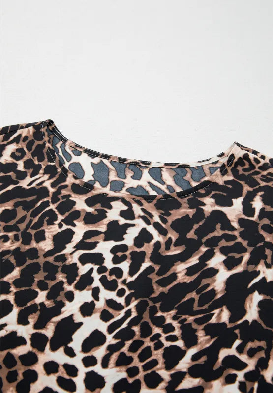 Contrast Trim Leopard Round Neck Top and Pants Lounge Set Lingerie & Nightwear