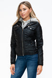 YMI Removable Faux Layered Multi-Pocket Jacket with Fuzzy Hood 