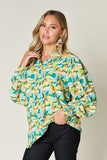 Double Take Full Size Printed Smocked Long Sleeve Blouse 