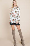 Super Lady Full Size Babydoll Floral Boat Neck Long Sleeve Blouse 