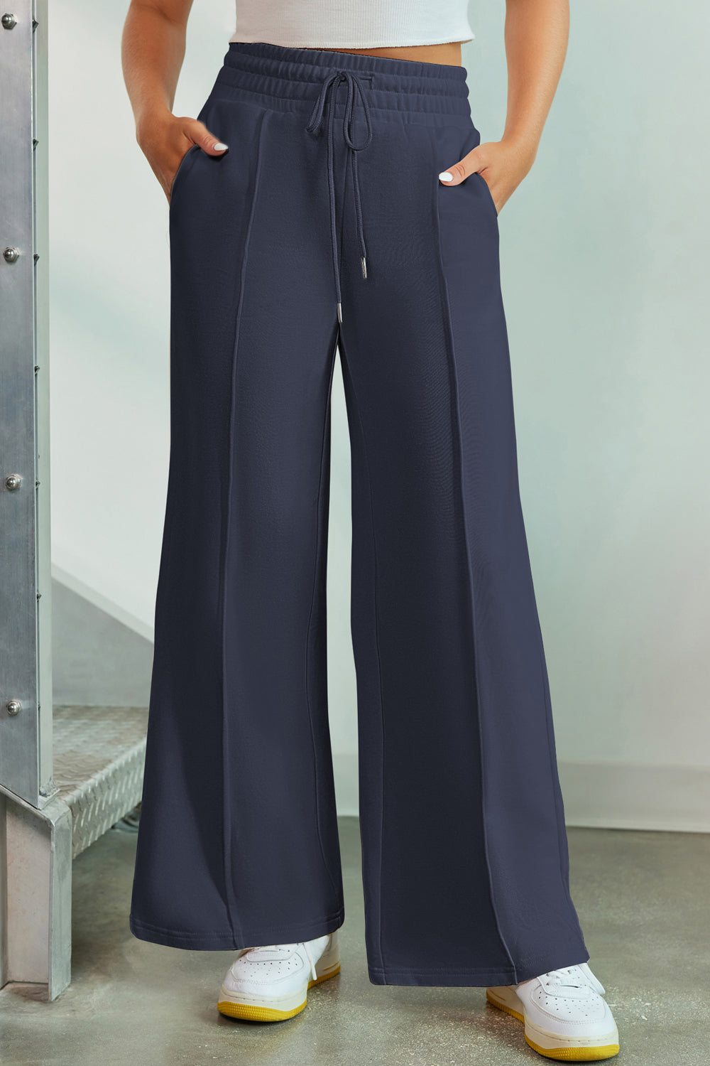 Drawstring Wide Leg Pants with Pockets Flares