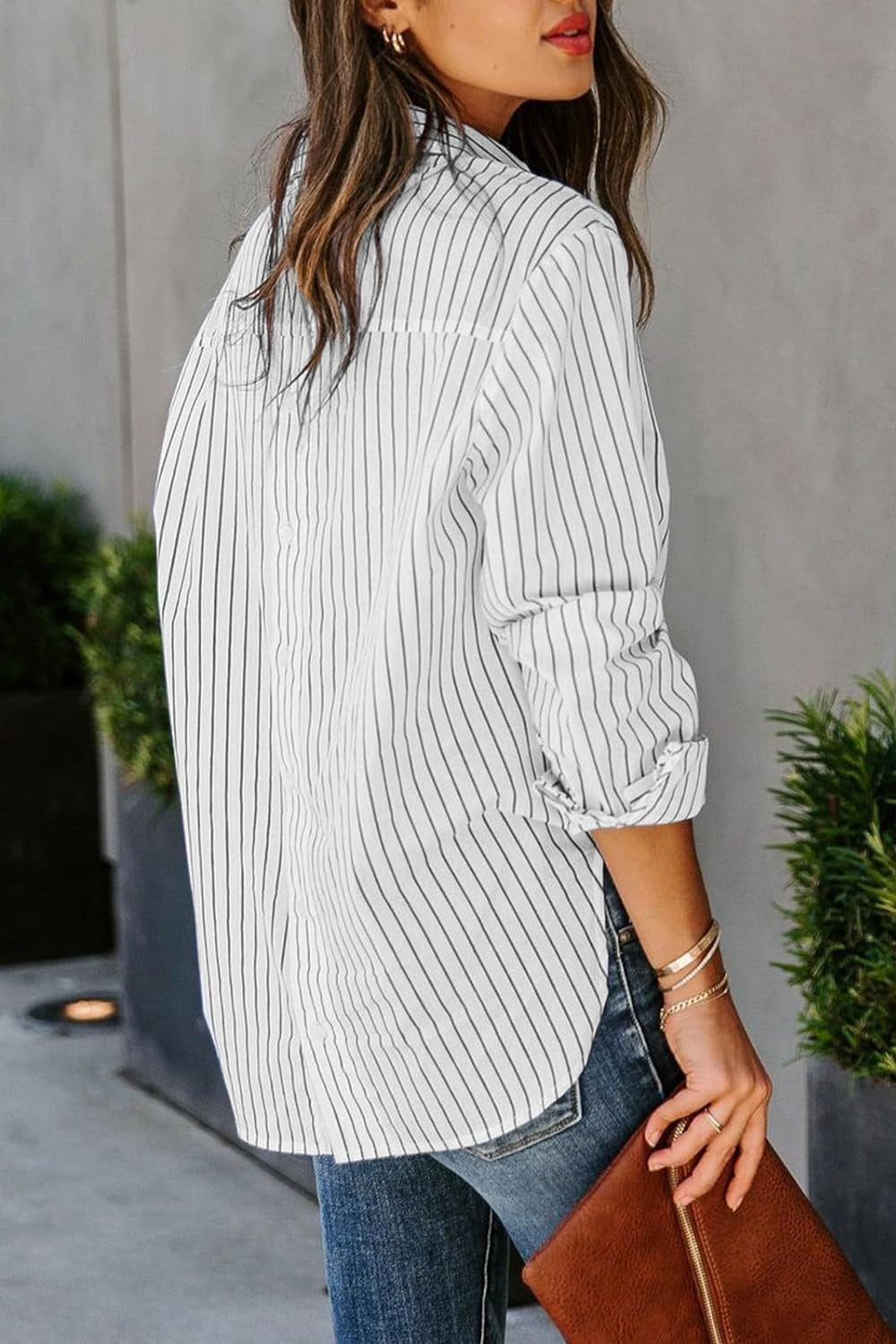Lovelet Striped Button Up Long Sleeve Shirt 