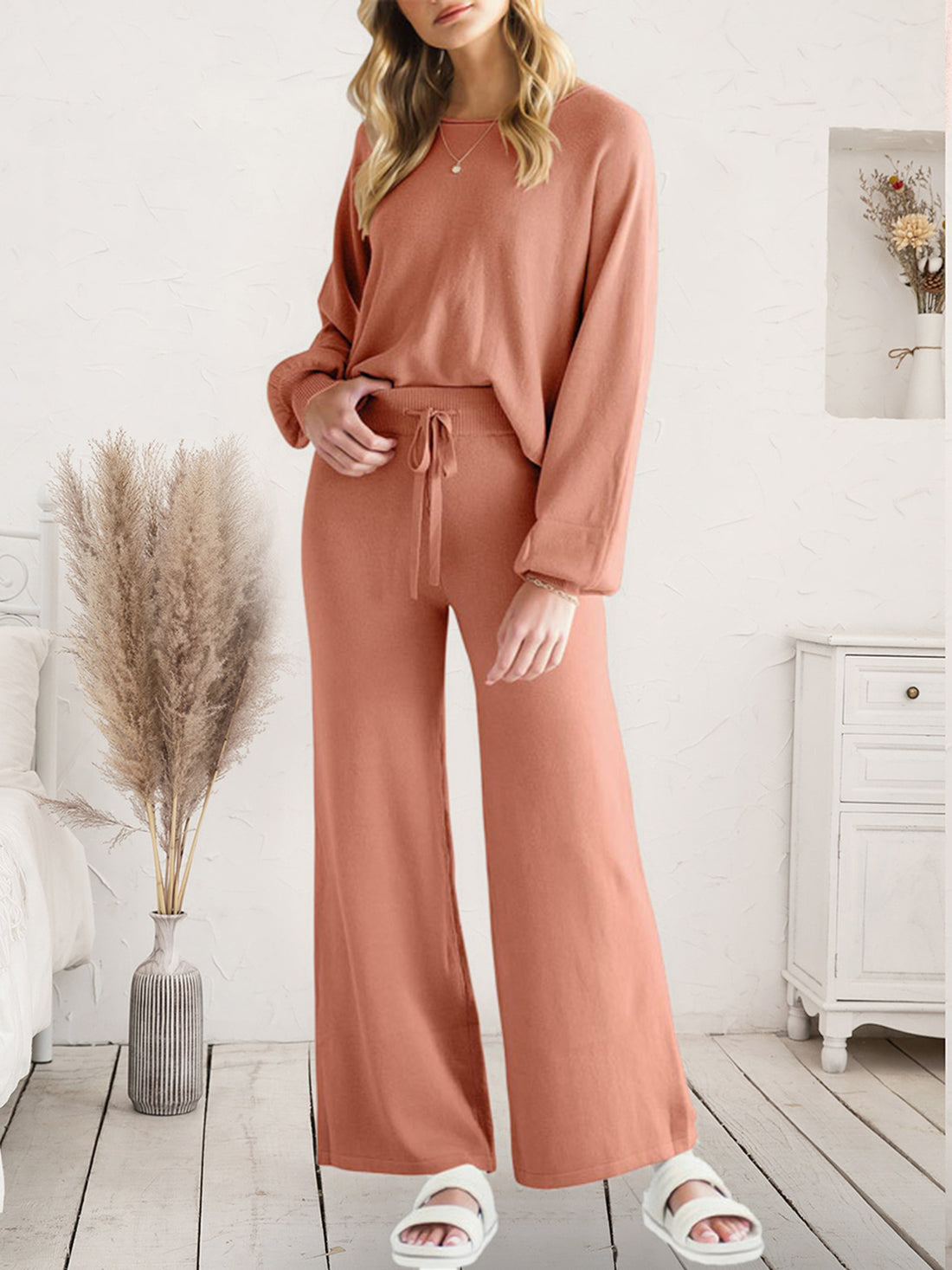 Long Sleeve Lounge Top and Drawstring Pants Set Lingerie & Nightwear