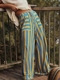 Striped Wide-Leg Drawstring Pants 