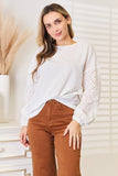 Shiny Eyelet Dropped Shoulder Round Neck Blouse 