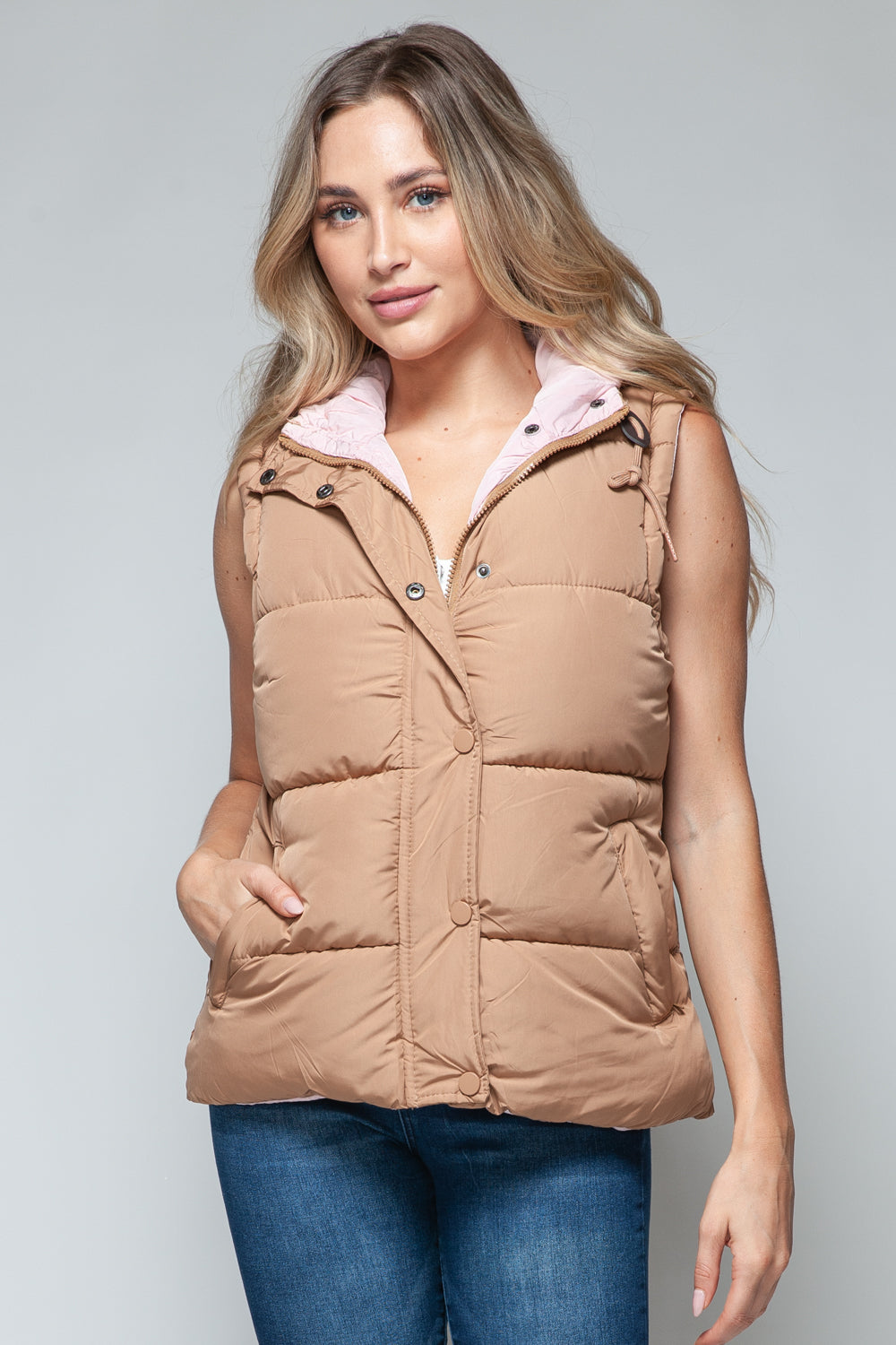 Snobbish Snap and Zip Closure Hooded Vest 