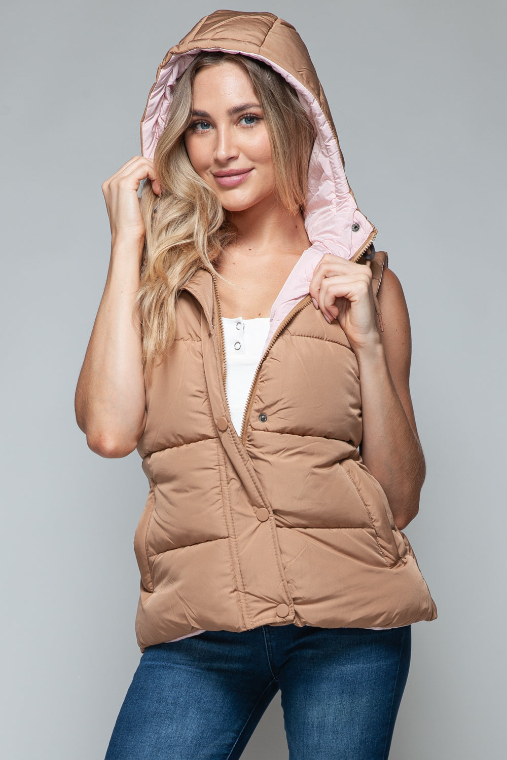 Snobbish Snap and Zip Closure Hooded Vest 