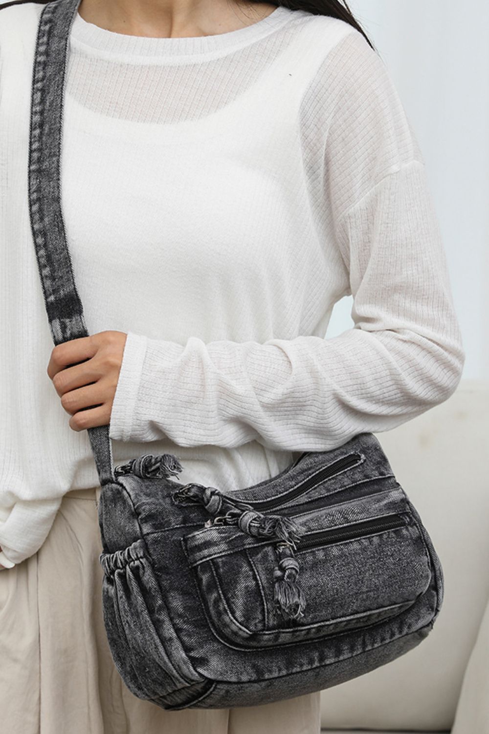 Adjustable Strap Denim Crossbody Bag 