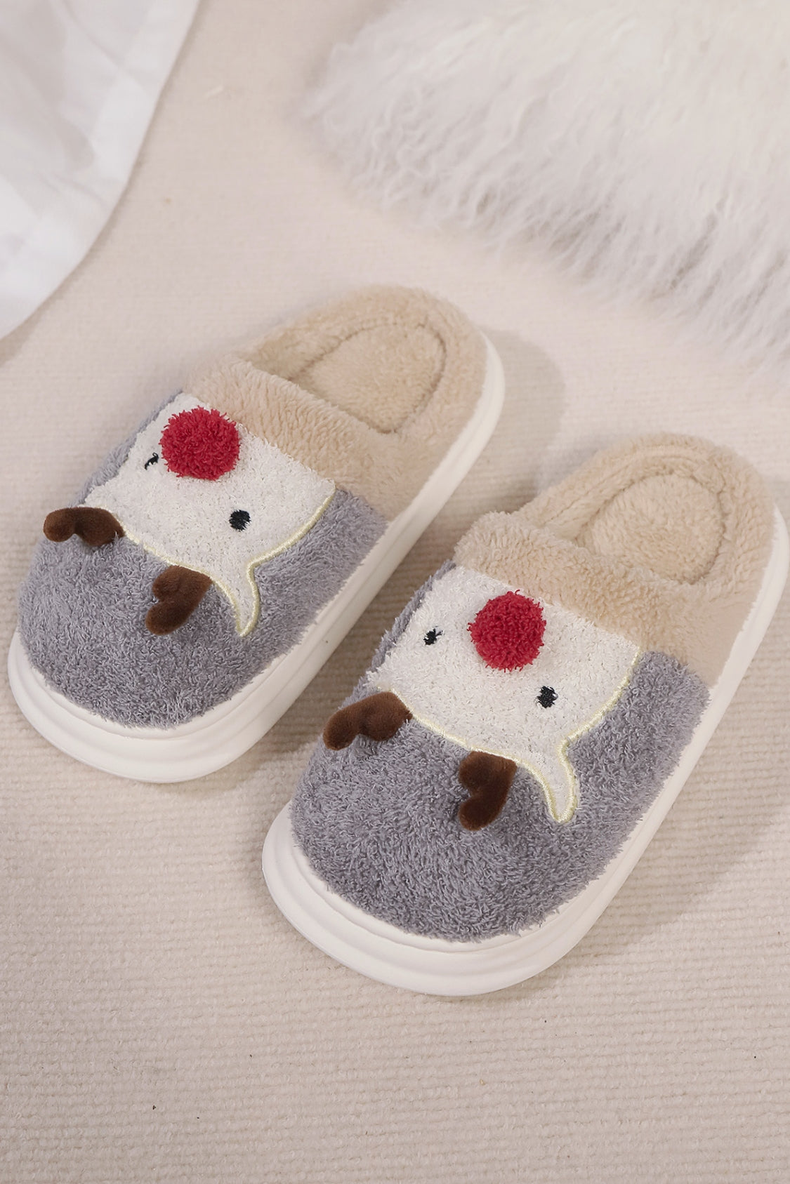 Elk Furry PVC Flat Slippers 