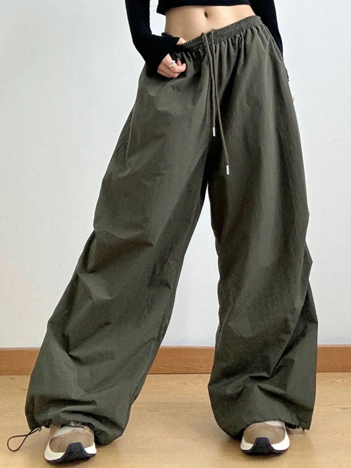 Drawstring Wide Leg Cargo Pants 