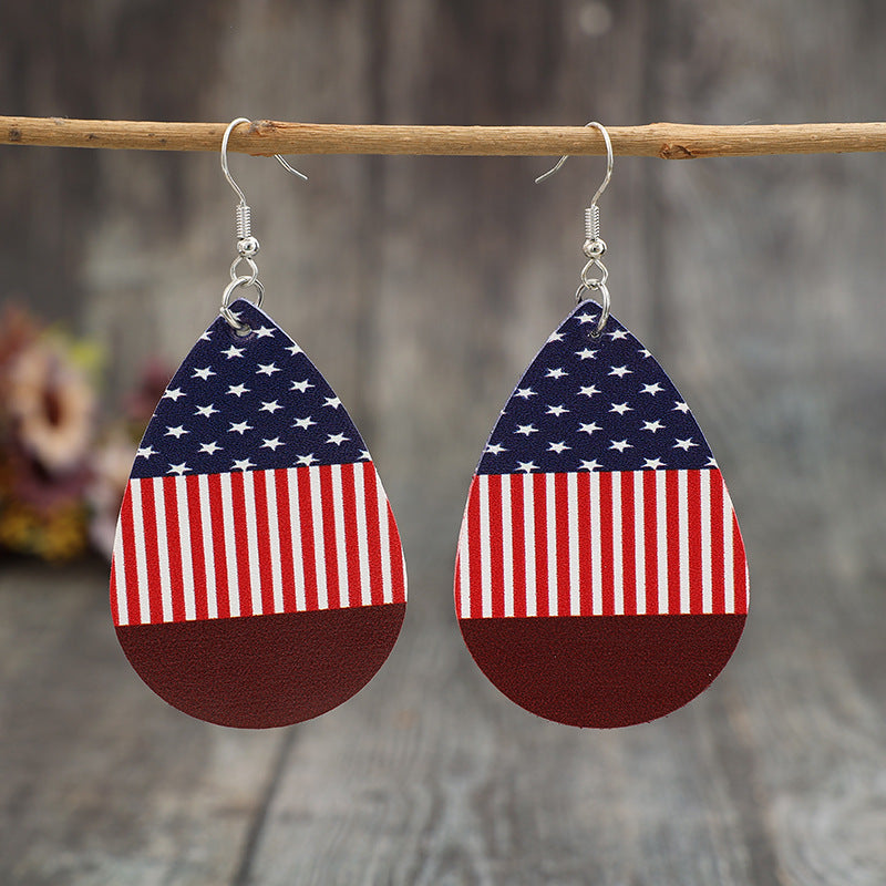 Stars and Stripes PU Leather Teardrop Earrings 
