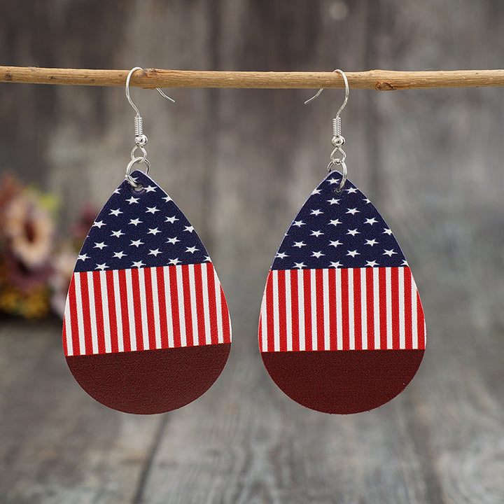 Stars and Stripes PU Leather Teardrop Earrings 