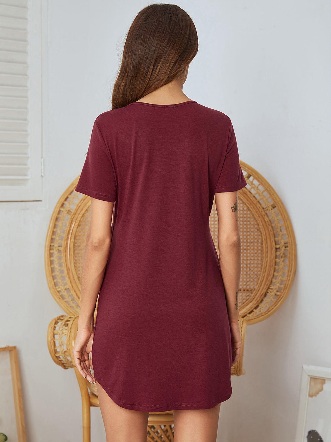 V-Neck Short Sleeve Lounge Dress 