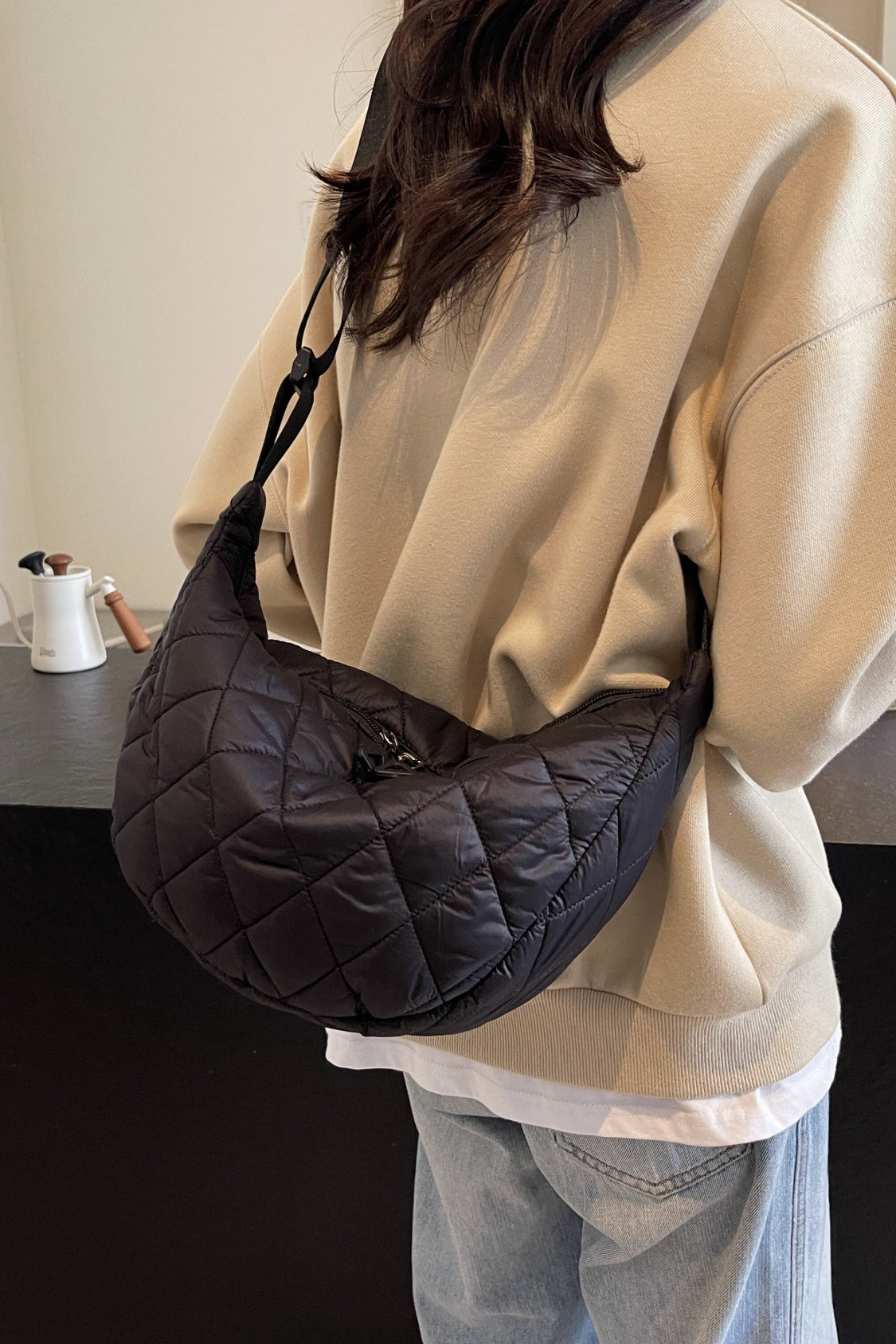 Quilted Adjustable Strap Crossbody Bag 