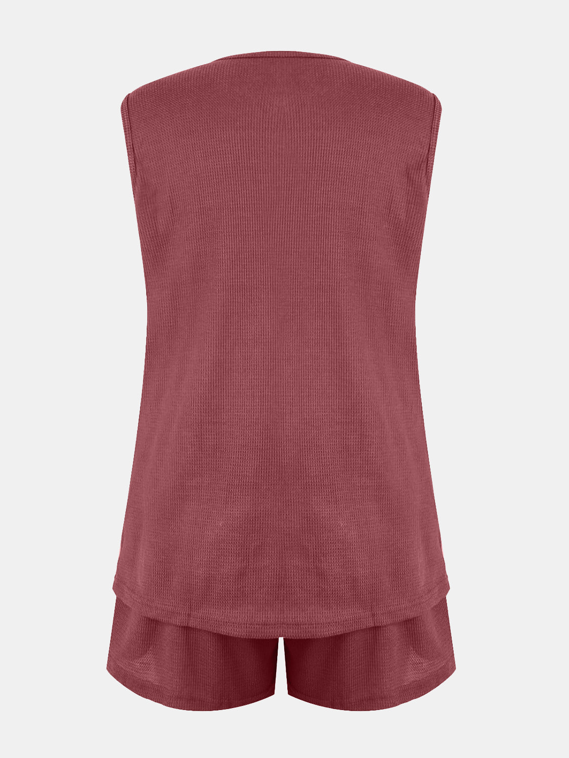 Full Size Waffle-Knit Notched Top and Shorts Set 